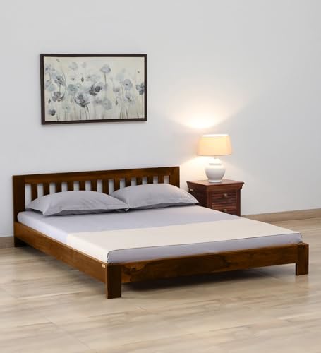Image of Medley OOD Queen Bed Without Storage for Bedroom Home Solid Wood Without Storage Queen Palang Cot for Hotels with Headboard (Queen Size, Teak Finish, 1 Piece)