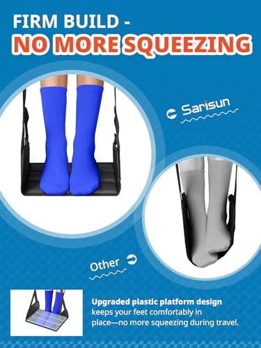 Image of SARISUN 2-Pack Airplane Foot Hammock for Travel, No Collapse Plane Foot Hammock with Wide Hardboard Support, Portable Foot Sling for Under Desk with Adjustable Strap, Carry Bags for Women & Men