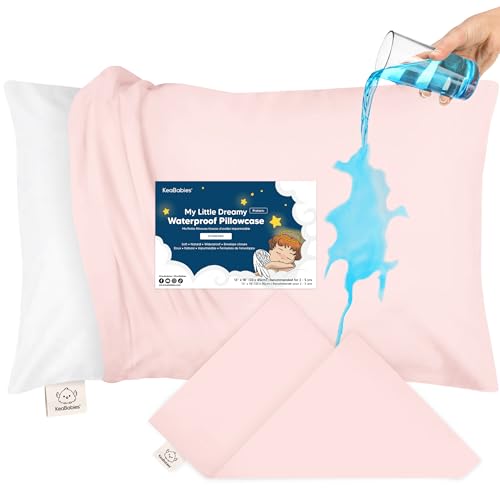Image of KeaBabies 13x18 Waterproof Toddler Pillowcase, 1pk Pillow Case (Mist Pink) | Soft Waterproof Toddler Pillow Protector Cover for Kids, Boys, Girls, Machine Washable, Small Travel Pillow Sold Separately