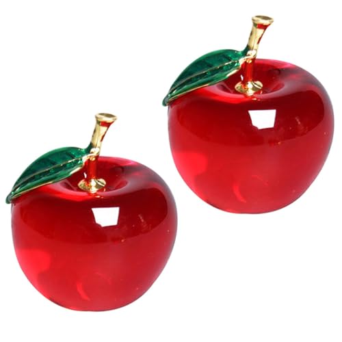 PRETYZOOM 2pcs Décoration Pomme en Cristal Rouge, Artisanat Exquis, Ornement Élégant pour Voiture et Bureau, Sculpture Réaliste et Décorative