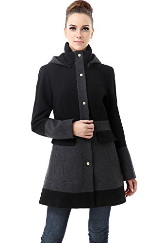 Image of BGSD Women Marwa Wool Blend Hooded Color Block Walking Coat (Also available in Plus Size), Black Grey, Large
