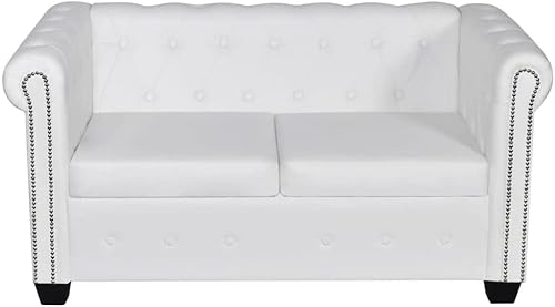 Miniatura 3 de vidaXL Sofá Chesterfield de 2 plazas - Sofisticado y cómodo sofá con asiento acolchado, tapicería de cuero artificial resistente, marco de madera