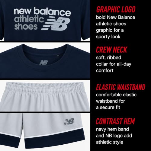 Image of New Balance Boys Short Sets - 2 Piece Active Performance Athletic Shirt and Kids Basketball Gym Shorts for Boys (8-12)