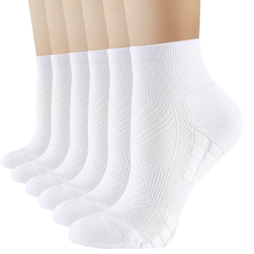 Best Running Socks Women: Find Your Perfect Pair 11 SukModen Ankle Running Socks Womens, 6/12 Pairs Cushioned Athletic Sport Quarter Socks Breathable Moisture Wicking Light Compression, 6 White 8-11