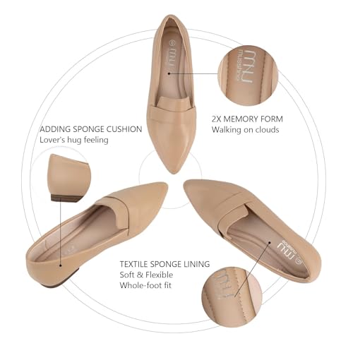 Image of MUSSHOE Loafers for Women Pointed Toe: Dressy Gold Bit Flats, Suede BusinessCasual Slip On Shoes for Office Work,Interview & Teacher