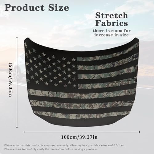 Image of Black American Flag Design Car Hood Cover Stretchable Polyester,Engine Cover,Elastic Fabrics Can be Washed,Car Bonnet All-Season Protection
