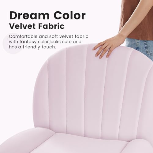 Armless Office Desk Chair No Wheels,Ergonomic Criss Cross Legged Computer Chair with Fabric Padded, Height Adjustable Wide Seat Vanity Chair,Mid Back Task Chair for Home, Bedroom (Pink)