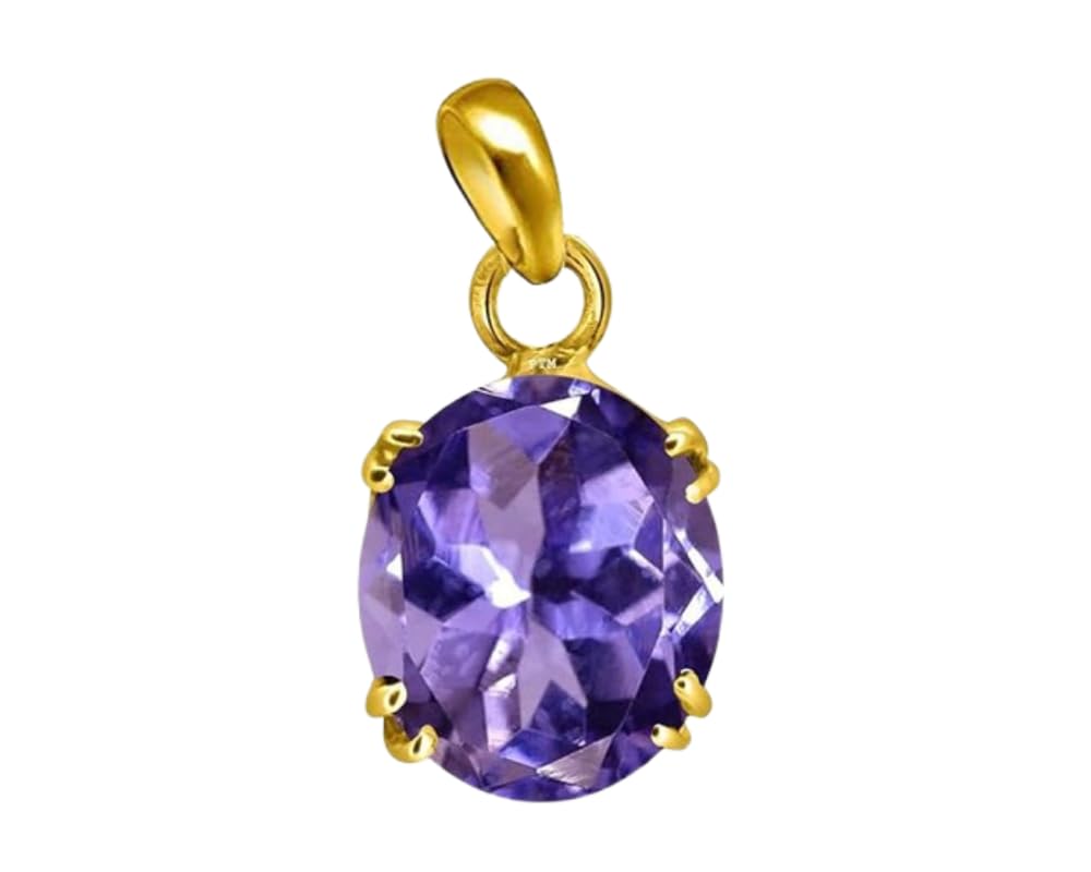 Ptm Natural Iolite/Neeli 3.25 to 10.25 Ratti or 3.00 to 9.50 Carat Astrological Certified Gemstone Panchdhatu/5 Metals 22k Gold Plated Pendant for Men & Women