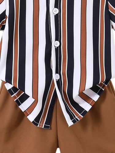 Image of Boys 2 Pieces Summer Outfits Short Sleeve Button Down Striped Shirts and Shorts Sets for Kids