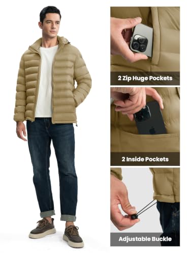 Image of TBMPOY Men's Lightweight Puffer Jackets Detachable Hood Water-Resistant Casual Winter Coat Hooded Insulated for Travel Ski