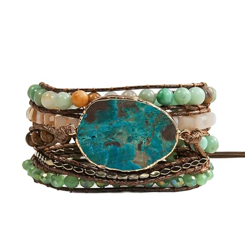 Image of Boho Wrap Bracelet for Women, Handmade Natural Imperial Jasper Multi-Layer Stone Beaded Bracelet, Bohemian Healing Crystal Stone Jewelry Gifts