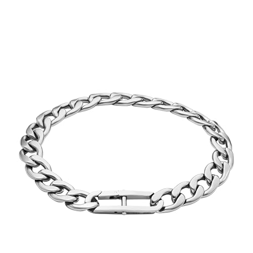 Image of Fossil Men's Plated Stainless Steel Engravable Personalized Gift ID, Chain or Cuff Bracelet for Men