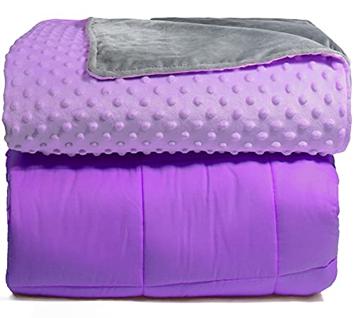 Weighted Blanket for Adult Purple 12lbs 48" x72" Twin Size Premium Cotton Comfortable Heavy Bed Blanket with Glass Beads Removable Minky Dot Duvet Cover