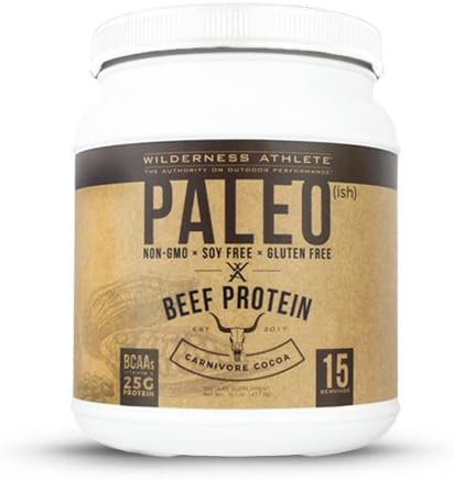 Wilderness Athlete: Paleo(ish) Beef Protein, Premium Quality Grass-Fed Protein, Carnivore Cocoa, 15 Serving Tub, Stimulate Muscle Protein Synthesis with BCAAs and 25g of Proetin, Gluten Free, Non-GMO