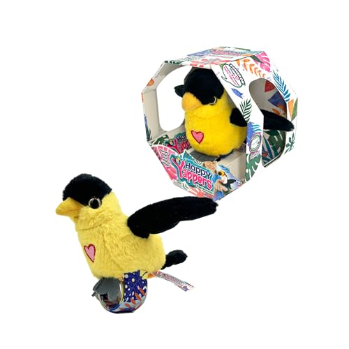 HAPPY YAPPERS Oriol - Passarinho interativo que canta, move as asas e repita o que diz, inclui pulseira e cabo de carregamento, modelo Oriol de 6 diferentes disponíveis, famosa (HPA00600)