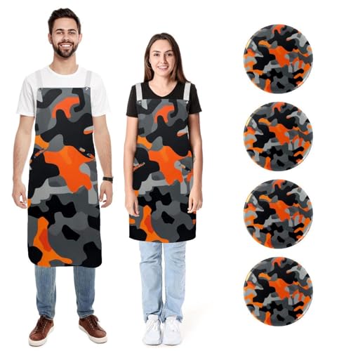 Tabliers de cuisine abstraits imperméables anti-taches avec grandes poches avant