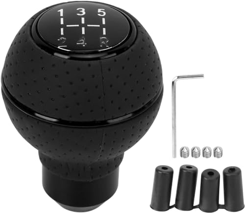 Image of AutoBizarre 5 Speed Aluminum Base Metal Ring Leather Covered Gear Knob Gear Shifter Handle Knob for All Manual Transmission Cars (Black)