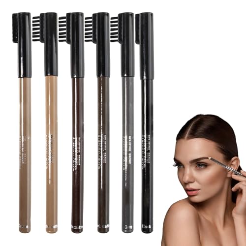 Lápices de cejas para mujer, delineadores de cejas a prueba de sudor, lápices de cejas de 6 colores con cepillo integrado para mujeres y niñas, herramienta de modelado y mapeo a prueba de sudor