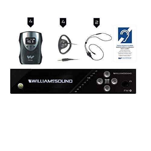 Williams AV FM 558 Large-Area Dual FM Plus and Wi-Fi Assistive Listening System with (1) FM T55 Transmitter, (4) PPA R38N Receivers, (4) EAR 022 Earphones, (2) NKL 001 Neckloops