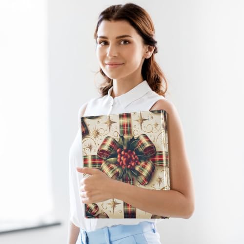 Image of Christmas Bow Holly Berries 3 Ring Binder with 2 Interior Pockets 1.5 inch Binders 3 Ring Heavy Duty Fit 8.5 inch x 11 inch Letter Size for Office School, 2 Pack