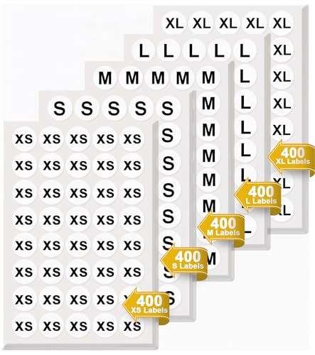 Size Stickers for Clothing, Pack of 2000 Round Self-Adhesive 3/4