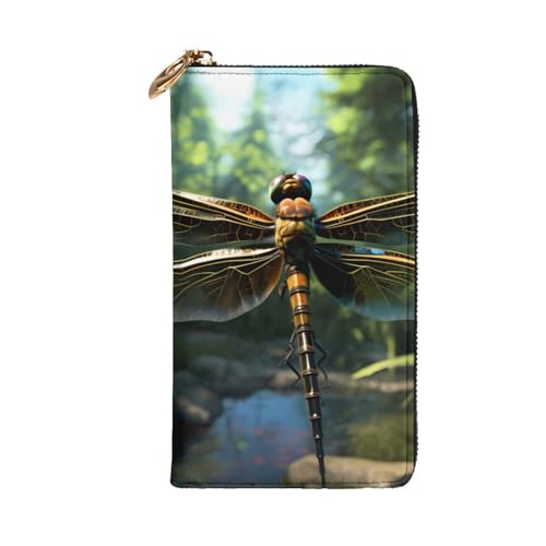 Portefeuille long en cuir de qualité supérieure avec motif libellule