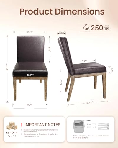 Image of Dining Chairs Set of 6, Modern Faux Leather Upholstered Dining Room Chair, Farmhouse Kitchen Chair for Restaurant Living Room, Dark Brown