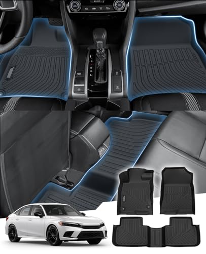 Sunsdrew Floor Mats for 2022-2026 Honda Civic Accessories (Include Sport Not for Hybrid) for Acura Integra 2023-2025 All Weather Car Mats Front Rear 2 Rows TPE Rubber Raised Edge