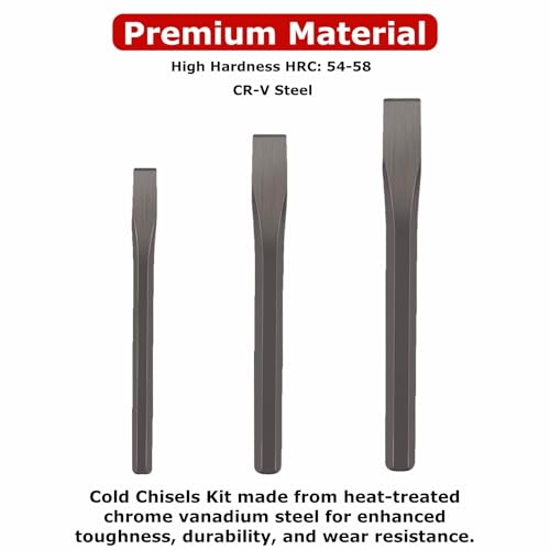 Image of Heavy Duty Cold Chisels Set 3-Piece, Cr-v Steel, 3 /8 inch, 1 /2 inch & 5 /8 inch, High hardness & Heat Treated.