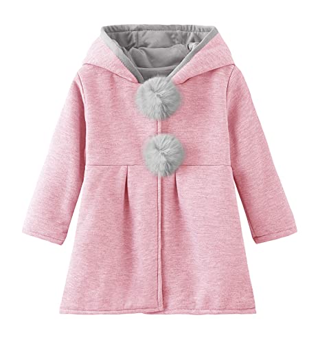 Symunnia Kids Girl's Hooded Jacket 3D Long Bunny Ears Coat Cotton Outwear Fall Winter Clothes(4-5years old,Pink)
