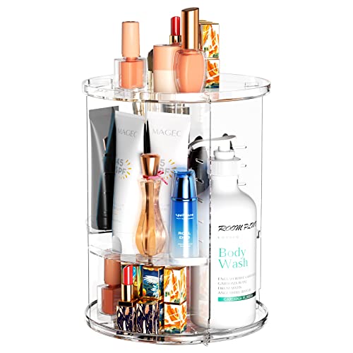 Fousenuk Make Up Kosmetik Organizer, 360 Drehung Lippenstift-Organizer Transparent, Kosmetische Aufbewahrungsbox Desktop für Dresser Badezimmer Schlafzimmer, Kommode aus Kunststoff