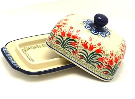Polish Pottery Butter Dish - Crimson Bells
