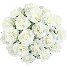 KESOTE 50pcs Mini Ivory White Roses Artificial Flowers Bulk, 1.6" Small Silk Fake Roses Flower Heads for Decoration, Crafts, Wedding Centerpieces Bridal Shower Party Home Decor