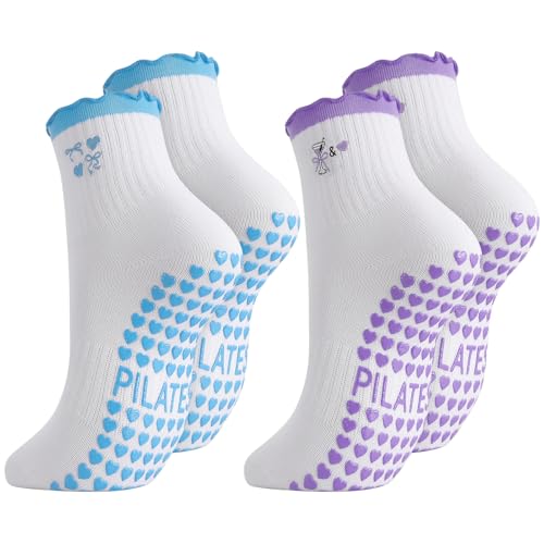 Image of Jspupifip 2 /4 /5 Pairs Womens Embroidery Non Slip Pilates Yoga Socks | Cute Grippy Crew Socks Offered Fit Barre Workout Hospital Indoor Barefoot Daily Activities For Ladies