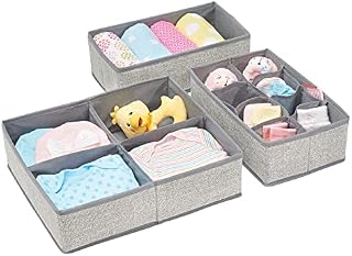 mDesign Soft Fabric Dresser Drawer and Closet Storage Organizer Set for Child/Baby Room or Nursery - Large Set of 3 Organizers, Textured Print - Gray