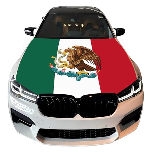 Mexican Flag Car Hood Cover 4X5 Ft Polyester Car Bonnet Banner,Elastic Fabrics Can be Washed Suitable for SUV and Pickup Trucks (M-2)