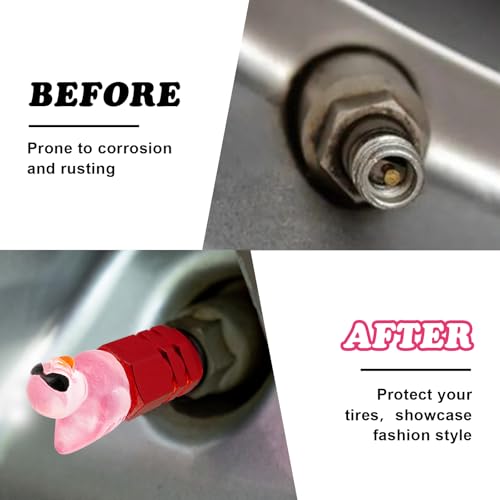 4Pcs Duck Tire Valve Caps, Funny Sunglasses Duck Valve Stem Caps Covers for Wheels, Decorative Cute Tire Valve Caps for Car Accessories (Hexagon Duck Red)