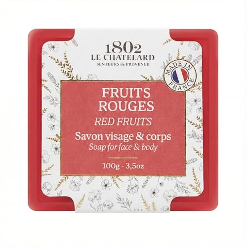 LeChatelard 1802 French Natural Red Fruits Fragrance Soap Bar for Face & Body 100g – Handmade Marseille Bath Soap with Sweet Almond Oil, Sweet Fruity 