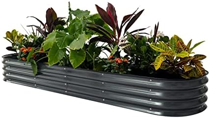 Vego garden Raised Garden Bed Kits, 11" Tall 9 in 1 8ft X 2ft Metal Raised Planter Bed for Vegetables Flowers Ground Planter Box-Modern Gray