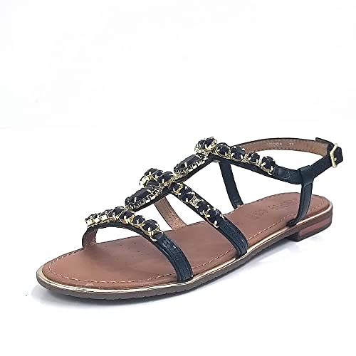 Geox D Sozy Plus, Sandalias planas Mujer, Negro, 35 EU