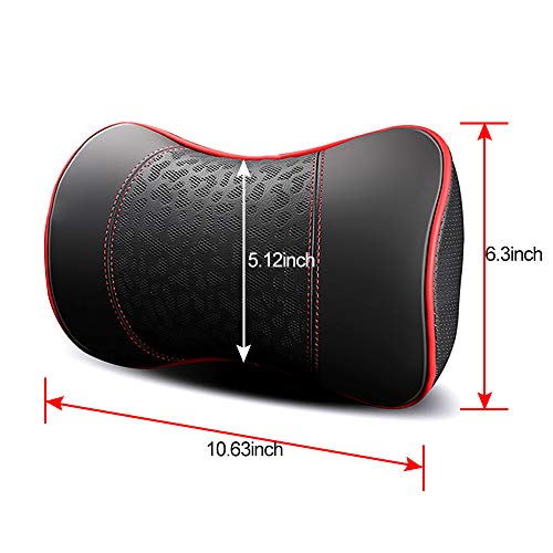 Carodi Auto Leder Nackenkissen, Nackenstütze Kissen, 100% Memory Foam Cervical Support, Komfortable Reise Auto Sitze und Home Office weiche Kissen, schwarz EIN Set (2 Stück) (Rot)
