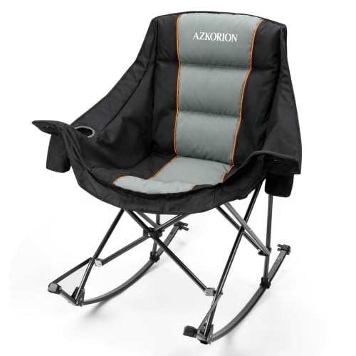 Silla mecedora de camping sobredimensionada, plegable, color negro AZKORION
