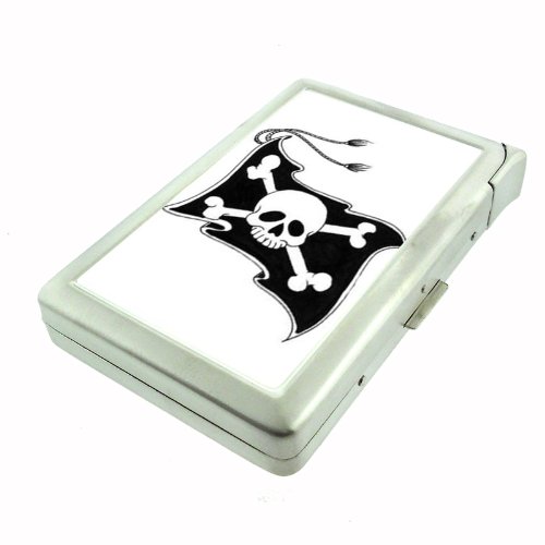 Pirate Jolly Roger Skull Flag Double-Sided Cigarette Case with Lighter, ID Holder, and Wallet D-060