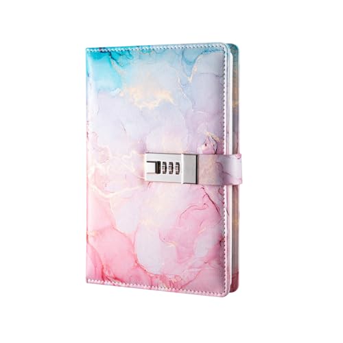 JurciCat Diário com cadeado fecho A5 caderno minimalista e requintado com fecho Lock diário de viagem esboços caderno de couro para mulheres homens meninas meninos e adolescentes (rosa)