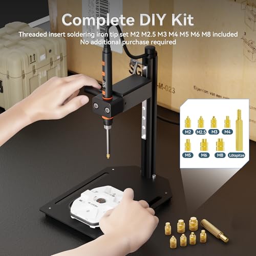 Image of Vertical Heat Set Insert Tool Pressing Machine with 90W Soldering Iron Brass Threaded Inserts Tool M2-M8 Tip Adapter for 3D Printed Components DIY Plastic Parts
