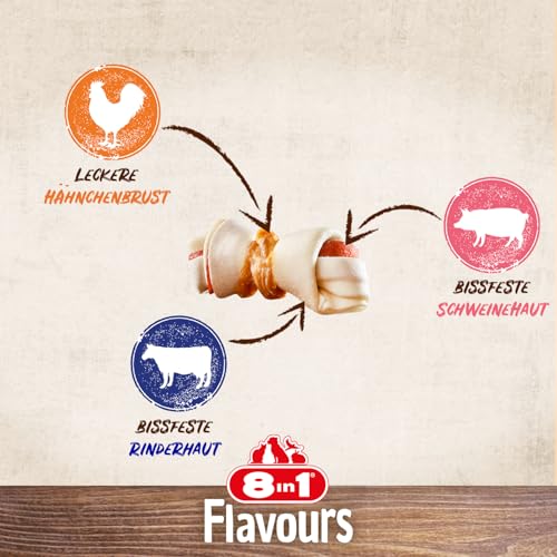 8in1 Triple Flavour Knochen XS - leckere Hundeknochen mit Hähnchenfilet, Schweine- und Rinderhaut, 7 Stück