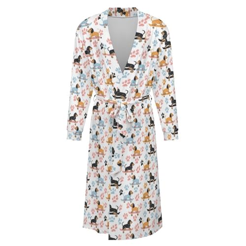 Dachshund Dogs on Skateboards Soft Robe Long Sleeve Bathrobes V Neck Sleepwear Spa Robes with Belt Men Woman4