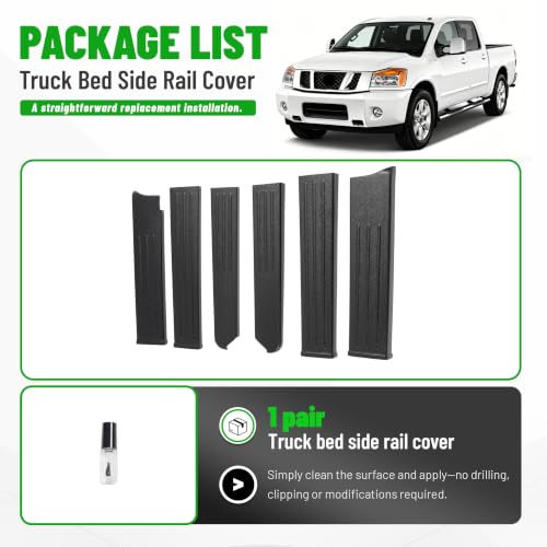 ALMULOO 3Pcs 5.5' Truck Bed Side Rail Cover Compatible with 2004-2015 Titan by ALMULOO - Image 3