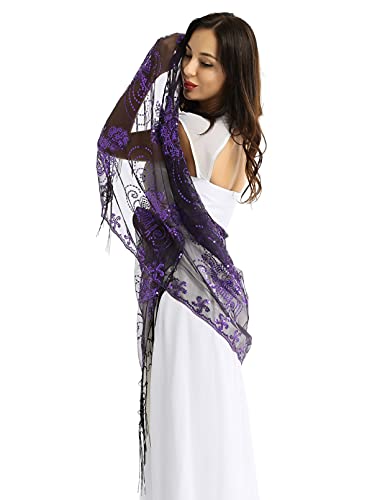 XUNZOO Women's Sheer Mesh Glitter Sparkling Sequin Pashmina Shawls Fringe Scarf Wraps for Evening Dress4