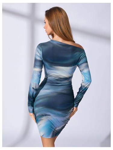 Image of RoseSeek Women's Off Shoulder Ombre Tie Dye Bodycon Dress Long Sleeve Slim Fit Pencil Mini Dresses